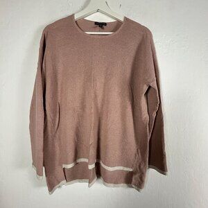 Eileen Fisher Womens Organic Linen Sweater Crepe Crew Neck Box Dusty Pink Medium